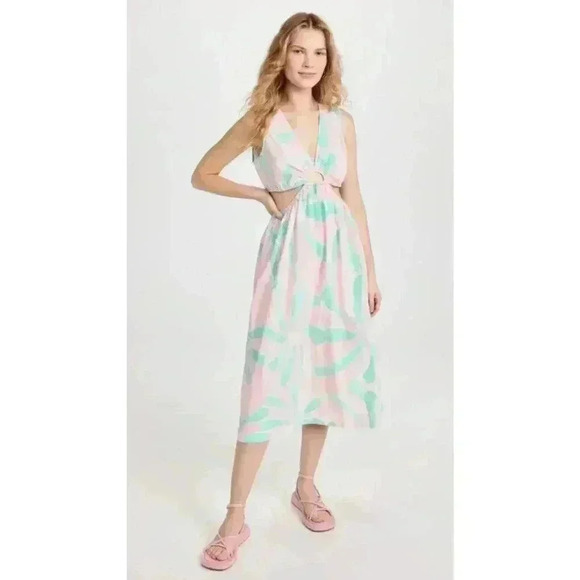 RAILS Midi Dress Candy Mint Cut out L Green Pink Rizo Sleeveless Wedding Guest - Picture 3 of 9